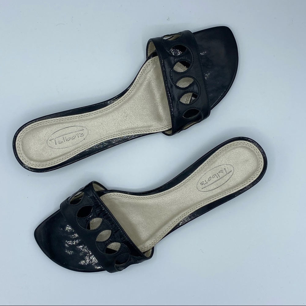 Talbots || Women's Flat Black Leather Slip On Slide Sandals; Size 8B